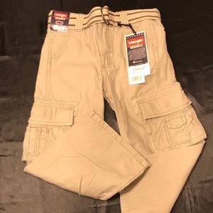 WRANGLER BOYS KHAKI CARGO PANTS W/BELT SIZE 4 NWT